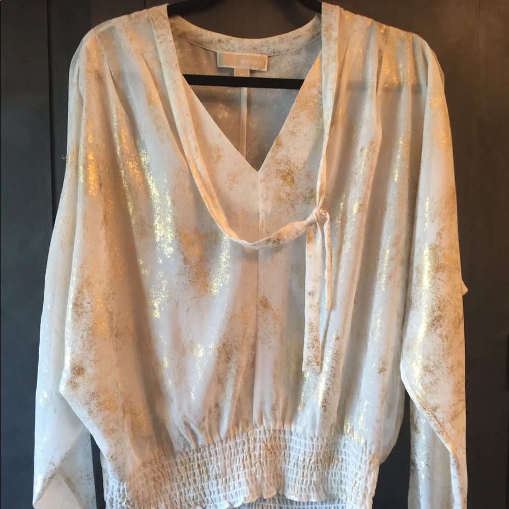 Michael Kors sheer blouse. Cream and gold.